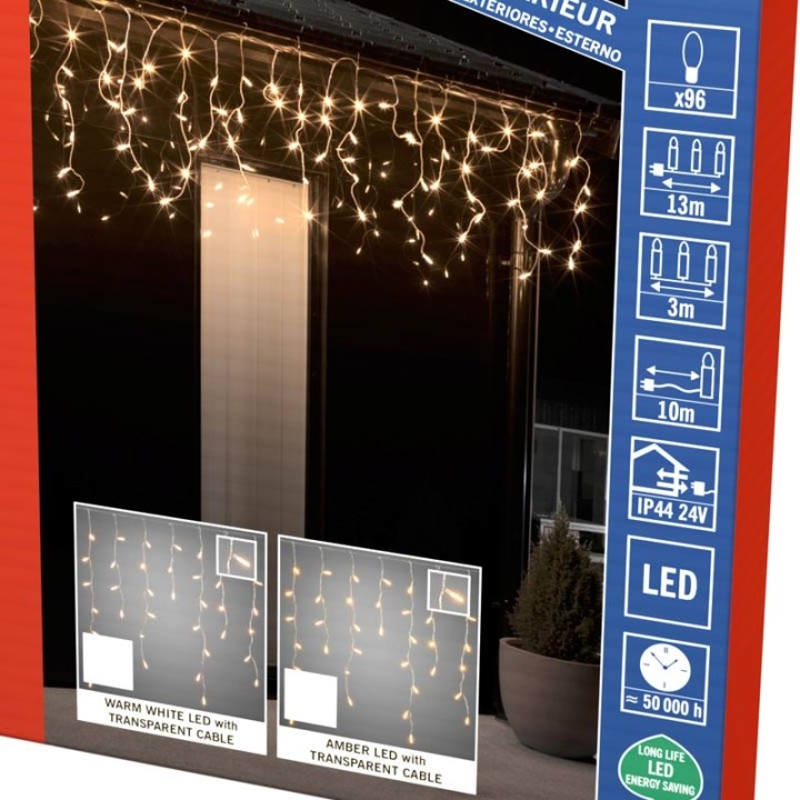 Rideau lumineux gouttière à effet neige à LED, 96 diodes