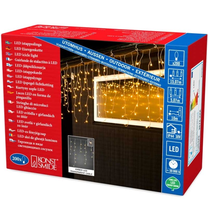 Rideau lumineux effet neige à LED, 200 diodes ambrées