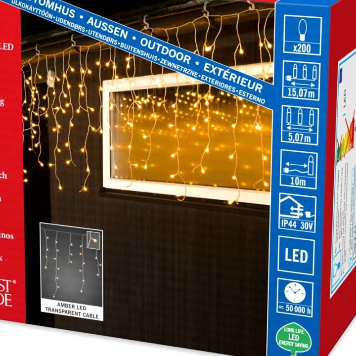 Rideau lumineux effet neige à LED, 200 diodes ambrées