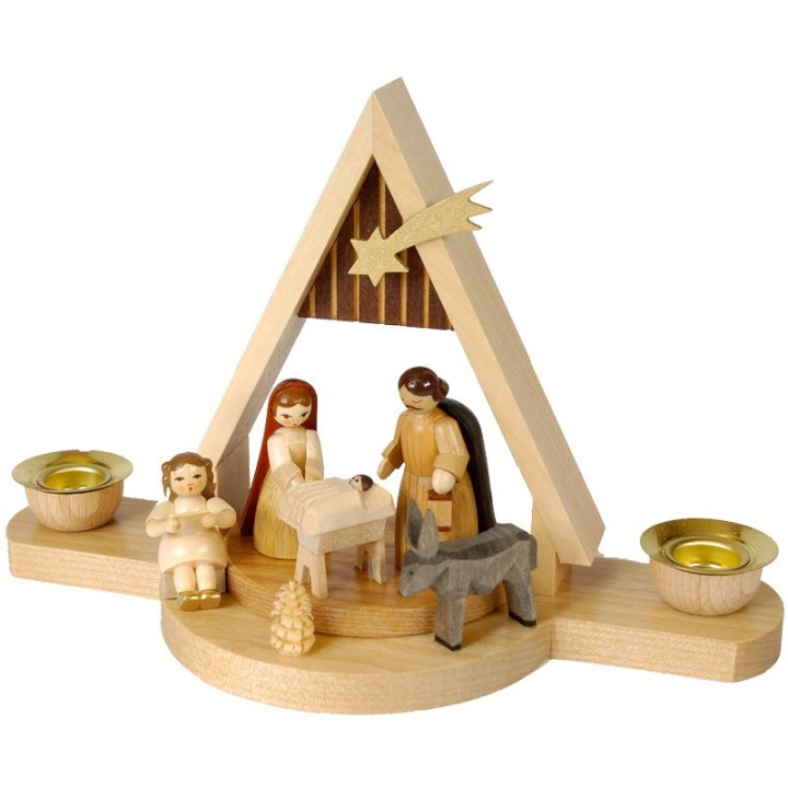 Crèche en bois de Noël avec Jésus et Marie