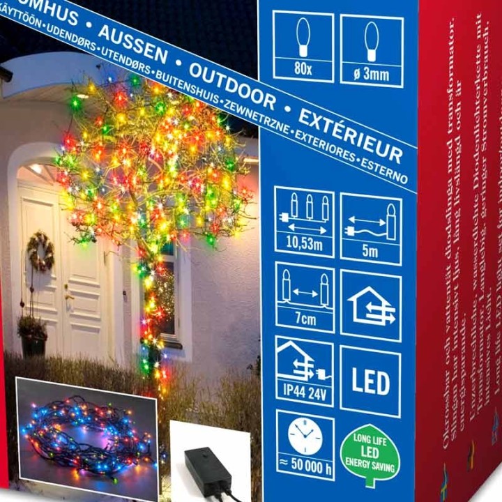 Guirlande lumineuse exterieur LED, 80 diodes multicolores
