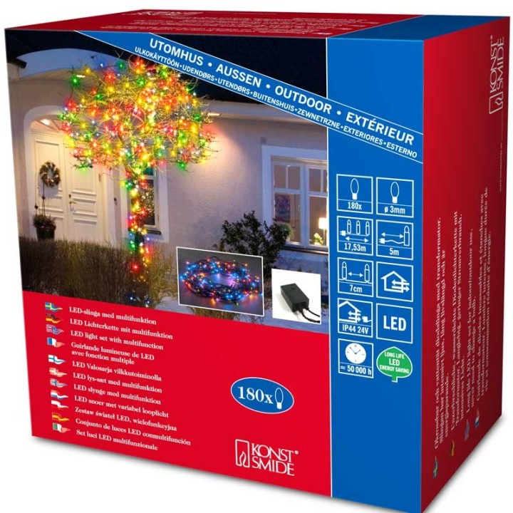 Guirlande lumineuse exterieur LED, 180 diodes multicolores