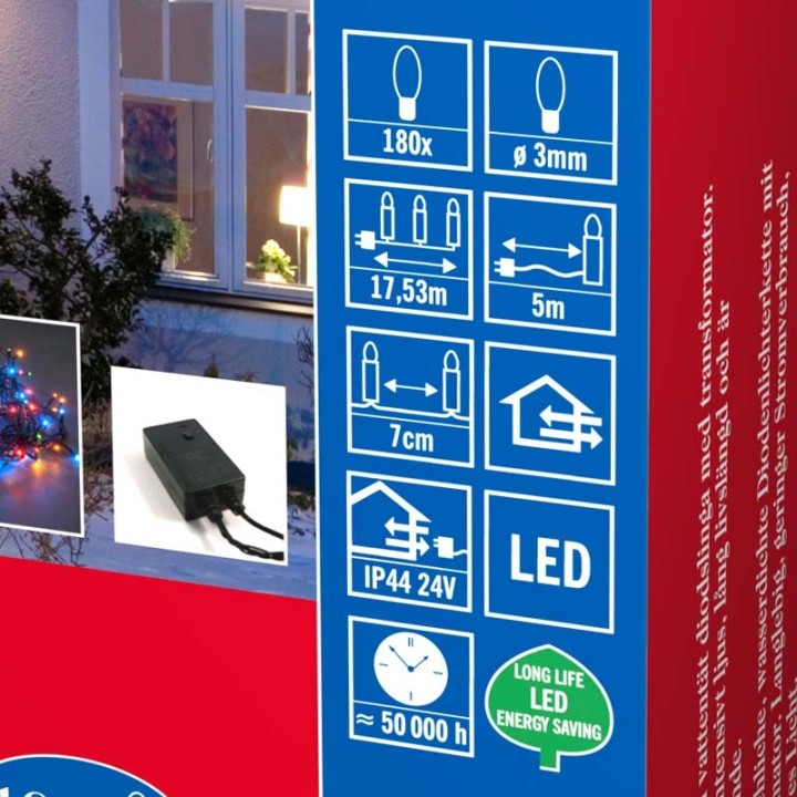 Guirlande lumineuse exterieur LED, 180 diodes multicolores