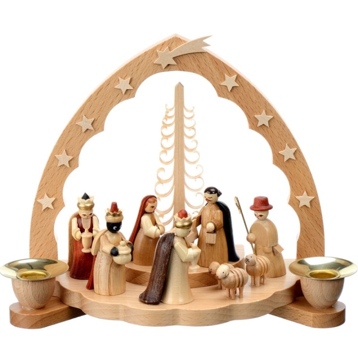 Grande crèche de Noël en bois avec arche