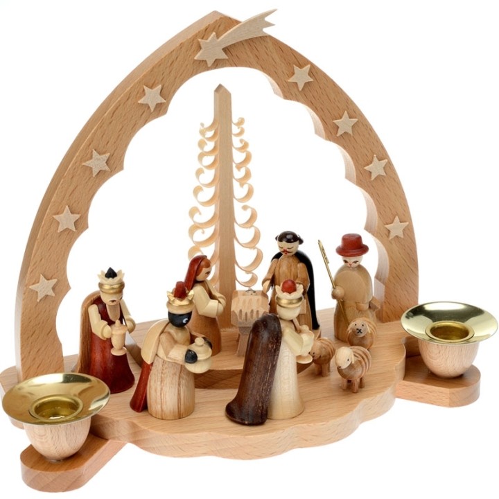
Crèche de Noël en bois grande taille avec nativité et rois mages