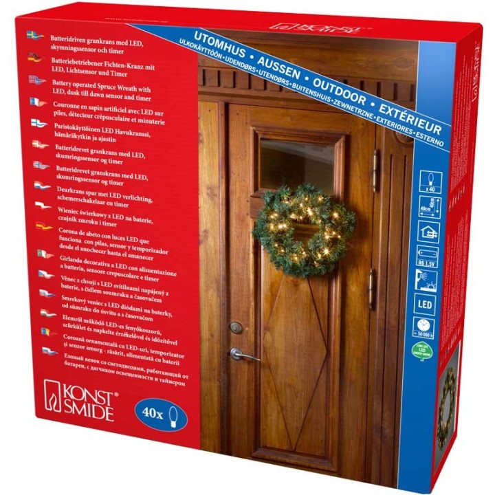 Couronne de sapin extérieur à LED, 45 cm