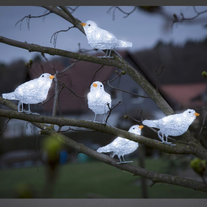 Décoration de Noël exterieur, 5 oiseaux lumineux à LED