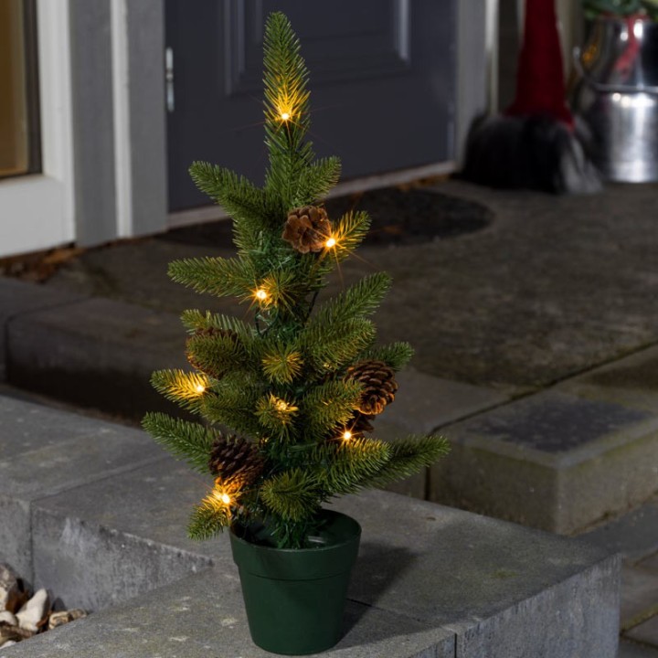 Sapin de Noël lumineux à LED avec pommes de pin et pot, 45 cm
