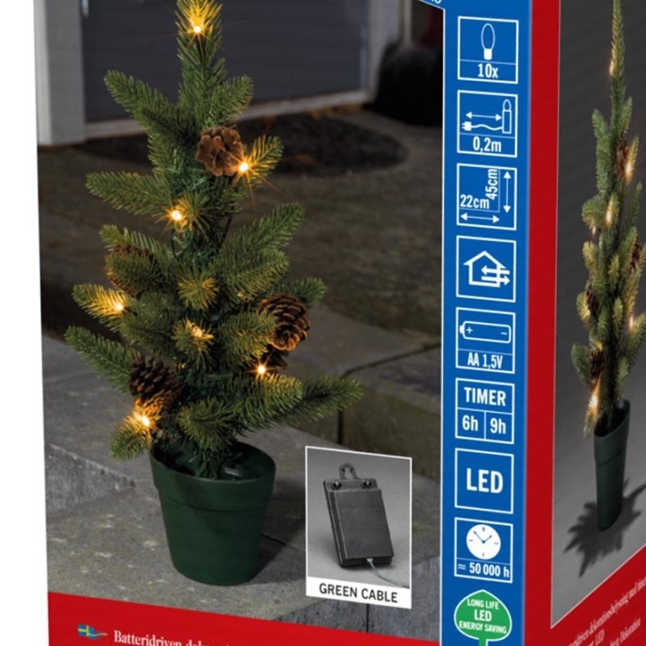 Sapin de Noël lumineux à LED avec pommes de pin et pot, 45 cm