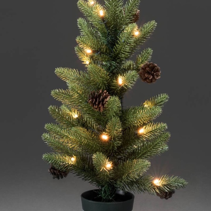 Sapin de Noël lumineux à LED avec pommes de pin et pot, 60 cm