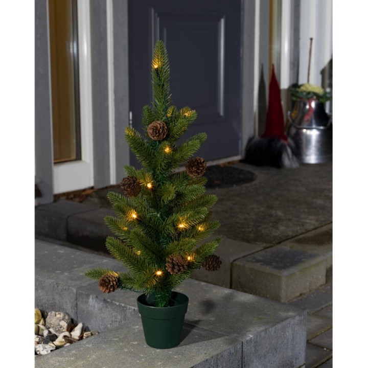 Sapin de Noël lumineux à LED avec pommes de pin et pot, 60 cm