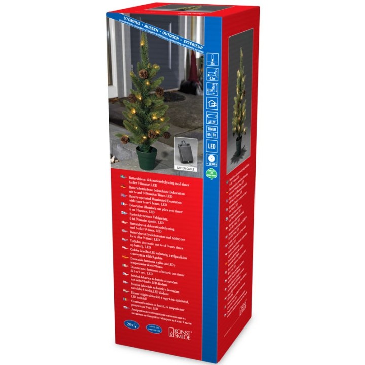 Sapin de Noël lumineux à LED avec pommes de pin et pot, 60 cm