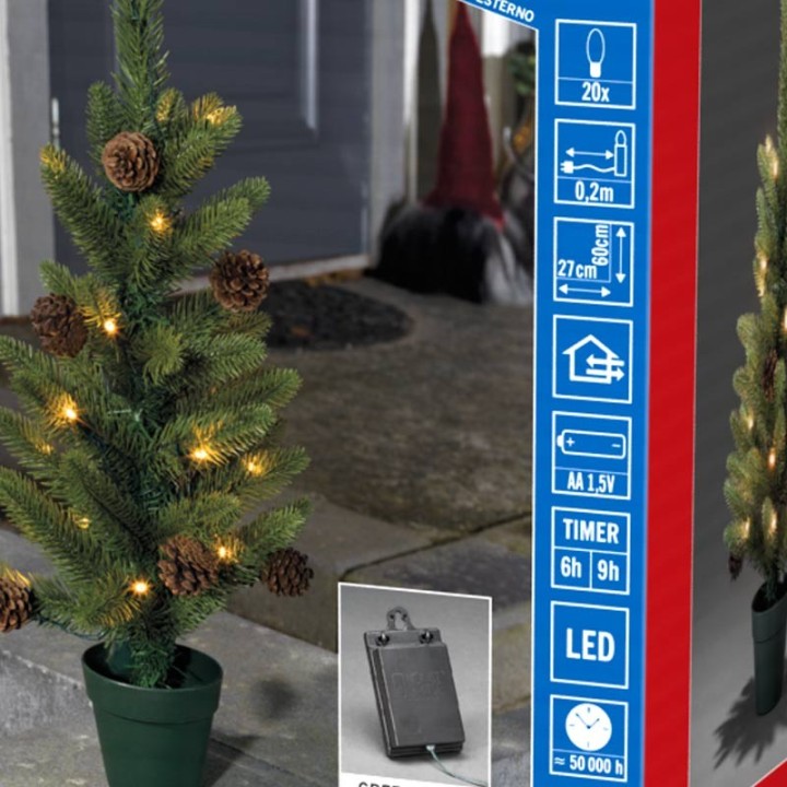Sapin de Noël lumineux à LED avec pommes de pin et pot, 60 cm
