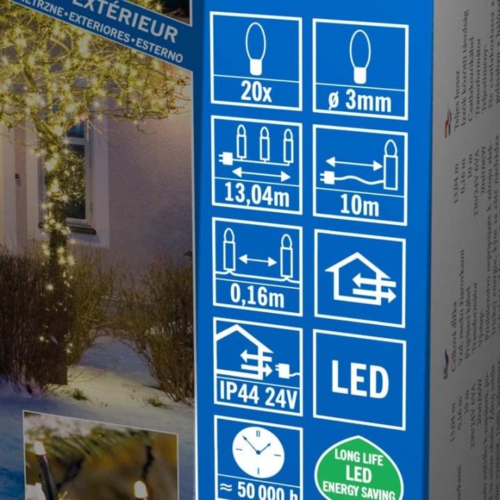Guirlande lumineuse LED extérieur pour illumination  Noël du jardin, 20 diodes