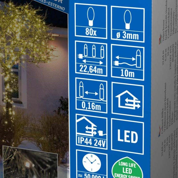 Guirlande lumineuse LED extérieur pour illumination Noël jardin, 80 diodes