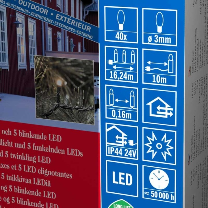 Guirlande lumineuse LED pour illumination  Noël extérieur, effet scintillant, 40 diodes