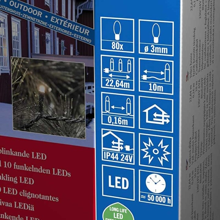 Guirlande lumineuse LED pour illumination  Noël extérieur, effet scintillant, 80 diodes 