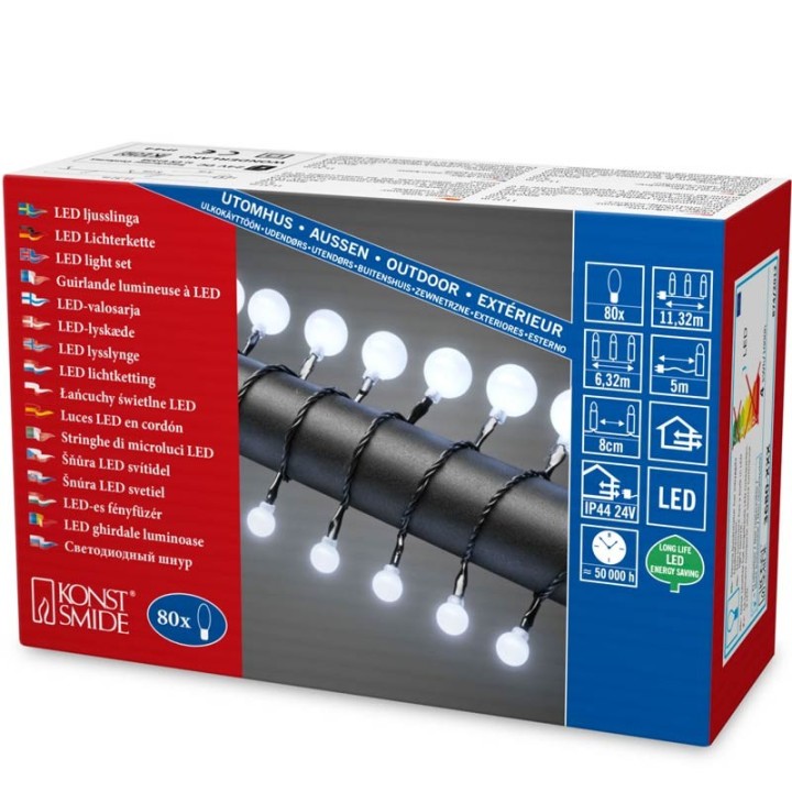 Guirlande lumineuse extérieure à LED, 80 diodes rondes blanc froid