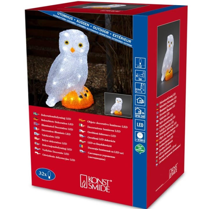 Chouette lumineuse Led en acrylique, 27 cm