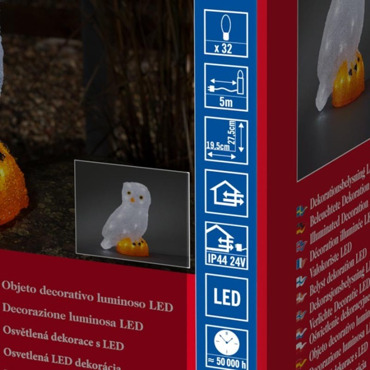 Chouette lumineuse Led en acrylique, 27 cm
