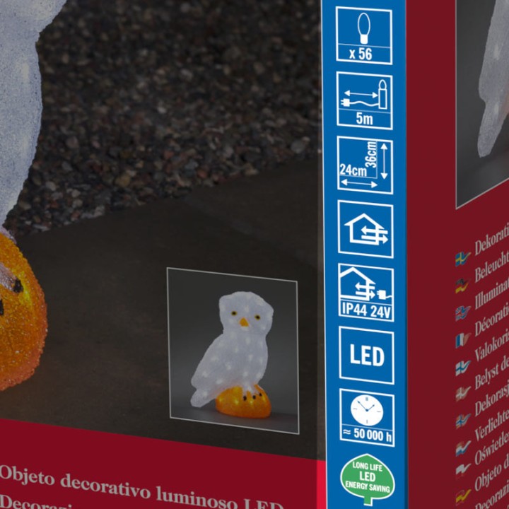 Chouette lumineuse Led acrylique, 36 cm