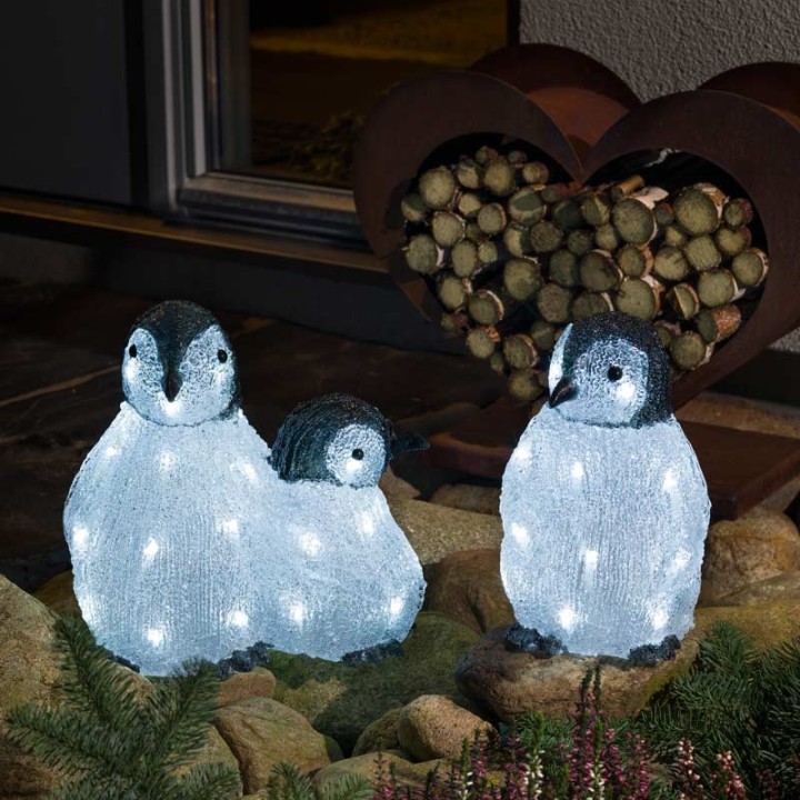 Famille de pingouins à LED en acrylique, 11 cm