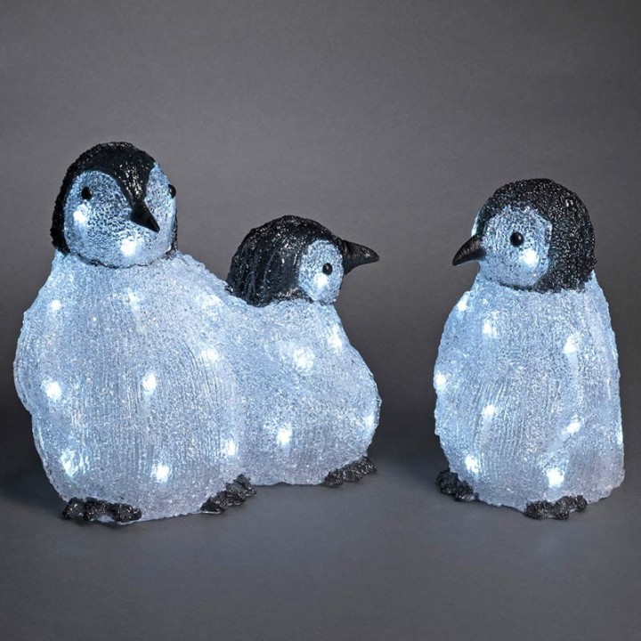 Famille de pingouins à LED en acrylique, 11 cm