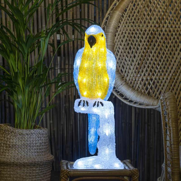 Perroquet lumineux 50 cm en acrylique, 48 diodes blanc chaud