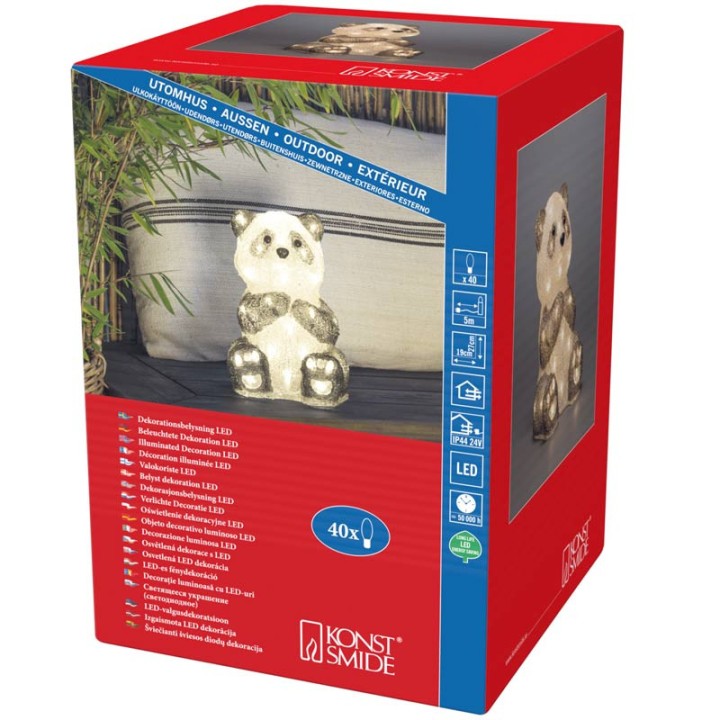 Panda lumineux Led 27 cm en acrylique, 40 diodes blanc chaud
