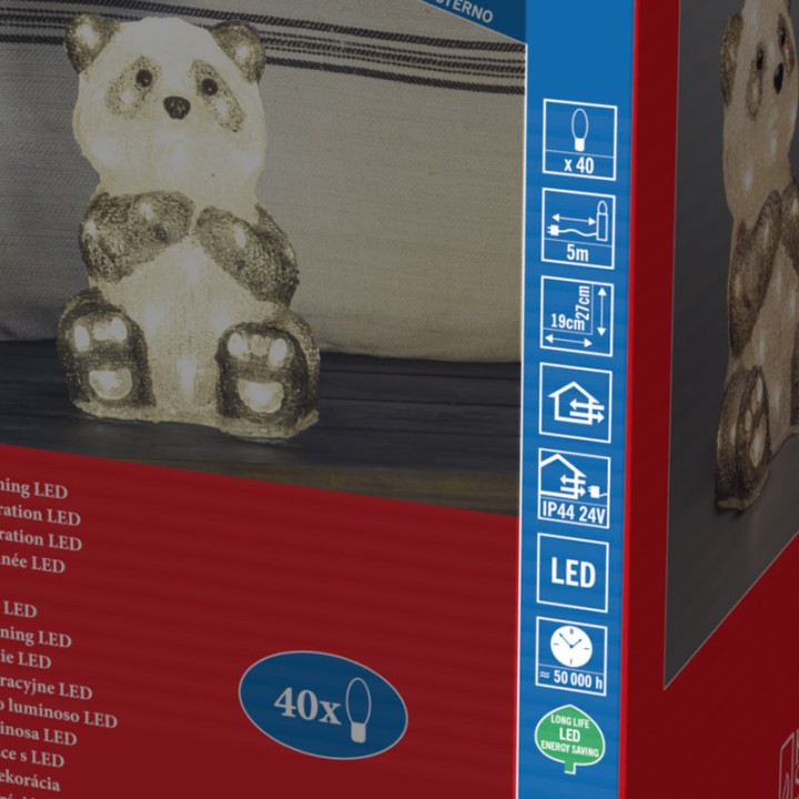Panda lumineux Led 27 cm en acrylique, 40 diodes blanc chaud