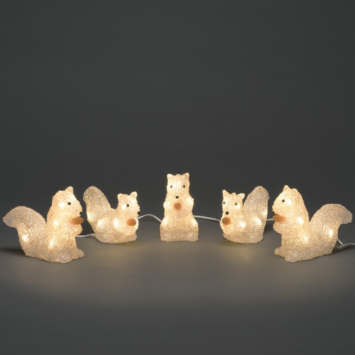 Écureuils lumineux 12 cm en acrylique, 40 diodes blanc chaud