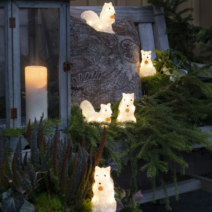 Écureuils lumineux 12 cm en acrylique, 40 diodes blanc chaud