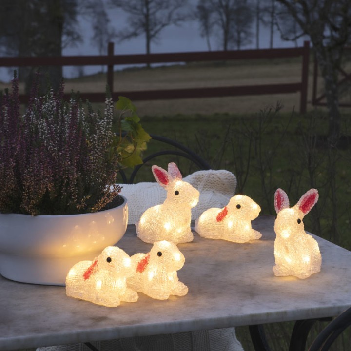 Lapins lumineux 14 cm en acrylique, 40 diodes blanc chaud