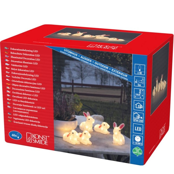 Lapins lumineux 14 cm en acrylique, 40 diodes blanc chaud