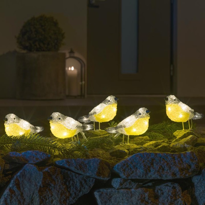 Oiseaux lumineux Led en acrylique, 5 chardonnerets