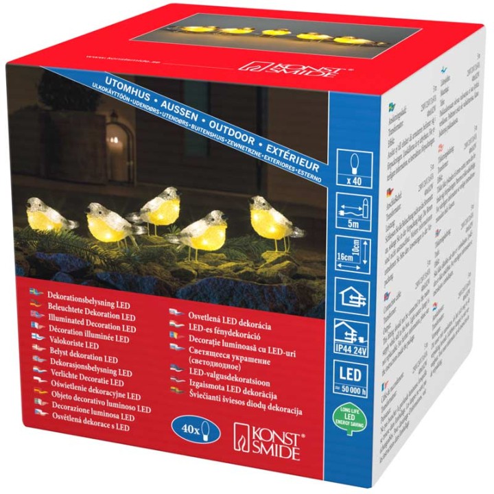 Oiseaux lumineux Led en acrylique, 5 chardonnerets