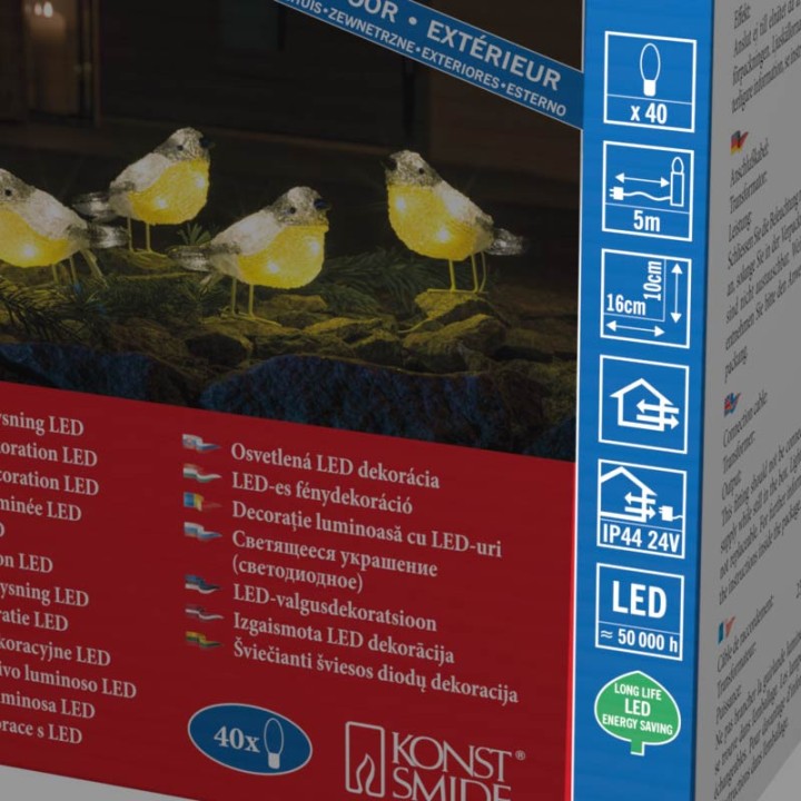 Oiseaux lumineux Led en acrylique, 5 chardonnerets
