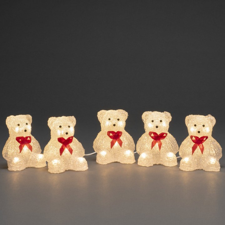 Oursons lumineux à LED en acrylique avec ruban rouge, 12 cm