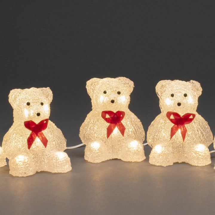 Oursons lumineux à LED en acrylique avec ruban rouge, 12 cm