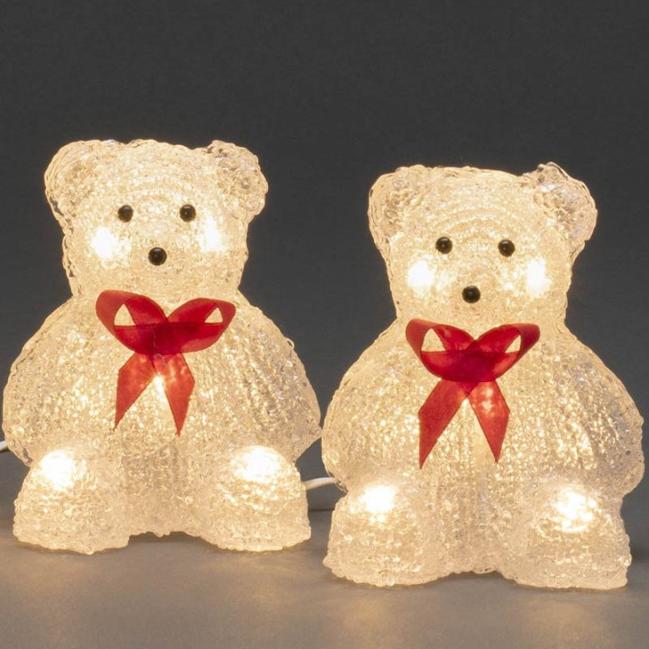 Oursons lumineux à LED en acrylique avec ruban rouge, 12 cm