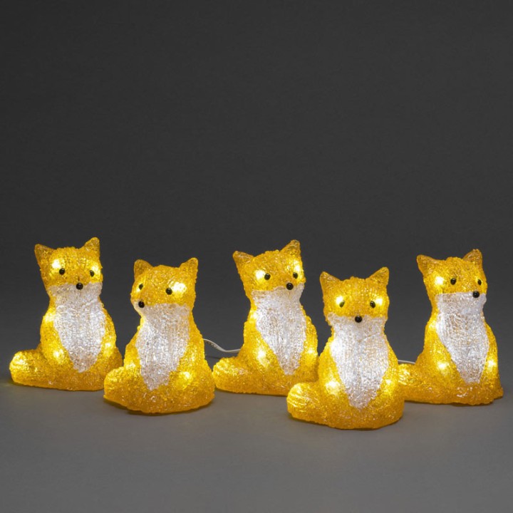 Renards lumineux acryliques LED assis, lot de 5, 12 cm