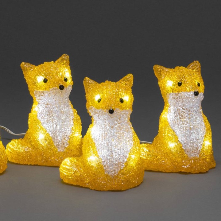 Renards lumineux acryliques LED assis, lot de 5, 12 cm