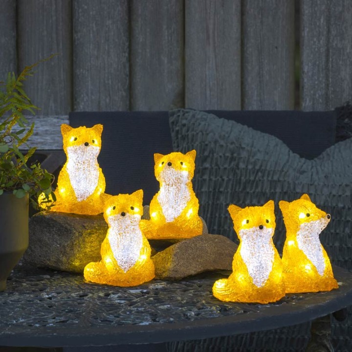 Renards lumineux acryliques LED assis, lot de 5, 12 cm