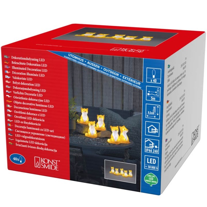 Renards lumineux acryliques LED assis, lot de 5, 12 cm