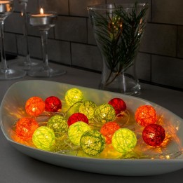 Guirlande lumineuse décorative à LED, boules de coton multicolores, 16 diodes