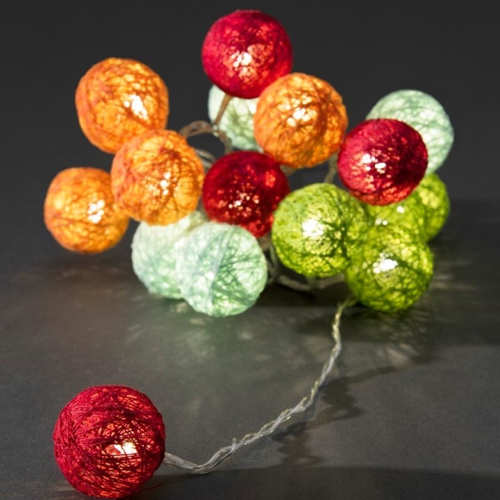 Guirlande lumineuse décorative à LED, boules de coton multicolores, 16 diodes