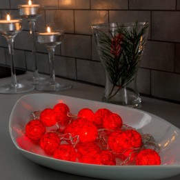 Guirlande lumineuse décorative à LED, boules de coton rouges, 16 diodes rouges