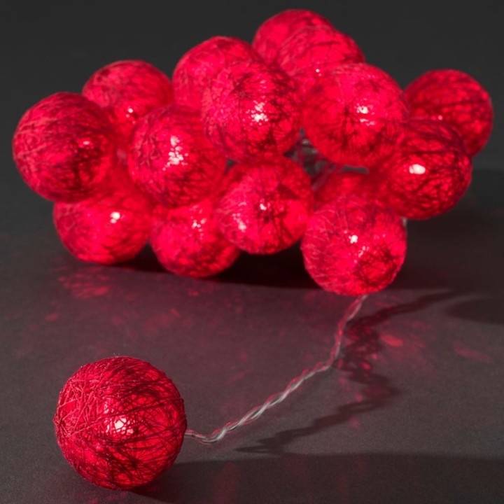 Guirlande lumineuse décorative à LED, boules de coton rouges, 16 diodes rouges