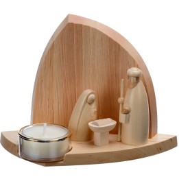 Petite crèche de Noël en bois avec un bougeoir