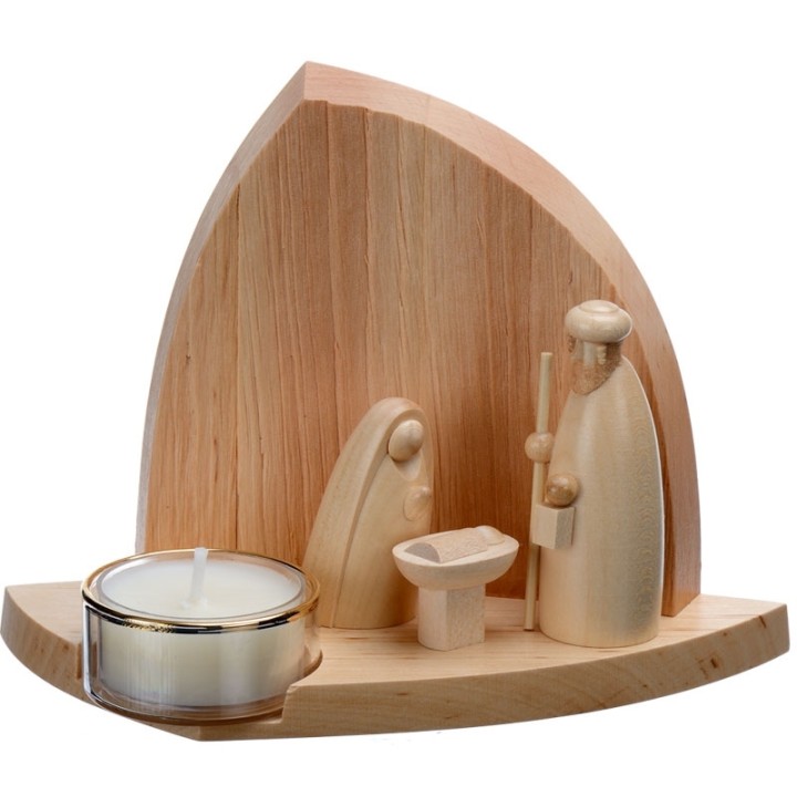 Petite crèche de Noël en bois avec un bougeoir